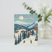Vrolijk Kerstfeest Zwitserse Alpen Alpine Ski Vill Briefkaart (Staand voorkant)