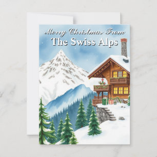 Vrolijk Kerstfeest Zwitserse Alpen Snowy Chalet Mo Briefkaart