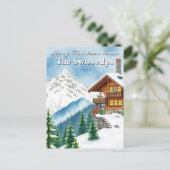 Vrolijk Kerstfeest Zwitserse Alpen Snowy Chalet Mo Briefkaart (Staand voorkant)