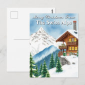 Vrolijk Kerstfeest Zwitserse Alpen Snowy Chalet Mo Briefkaart (Voorkant / Achterkant)