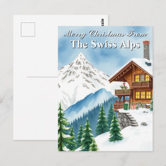 Vrolijk Kerstfeest Zwitserse Alpen Snowy Chalet Mo Briefkaart (Voorkant / Achterkant)