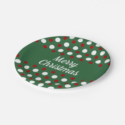 Vrolijk kerstfeestdag met groene opiniedots papieren bordje (Gekanteld)