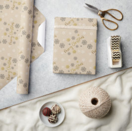 Vrolijk kerstfeestElegant Golden Snowflakes Cadeaupapier