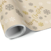 Vrolijk kerstfeestElegant Golden Snowflakes Cadeaupapier (Rol Hoek)