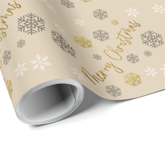 Vrolijk kerstfeestElegant Golden Snowflakes Cadeaupapier (Rol Hoek)