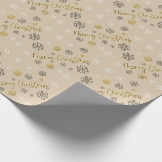 Vrolijk kerstfeestElegant Golden Snowflakes Cadeaupapier (Hoek)