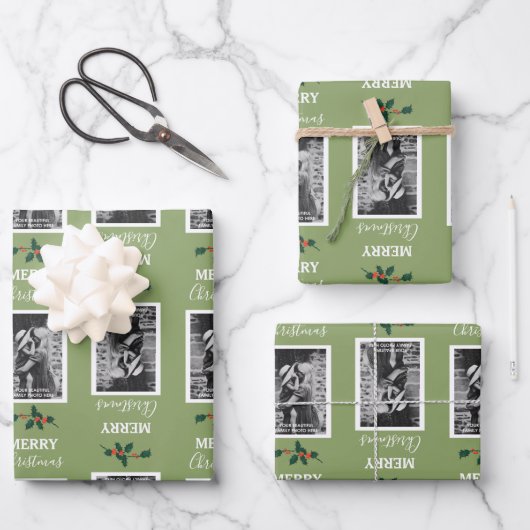 Vrolijk kerstfeestelijk Gepersonaliseerd foto - gr Inpakpapier Vel (Voorkant)