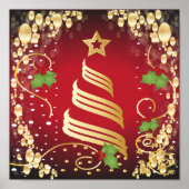 Vrolijk kerstfeestelijk helder rood en goud poster (Voorkant)