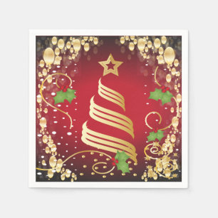 Vrolijk kerstfeestelijk helder rood en goud servetten