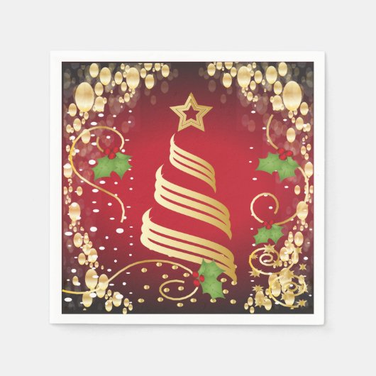 Vrolijk kerstfeestelijk helder rood en goud servetten (Voorkant)