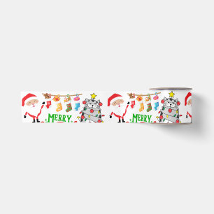 Vrolijk kerstfeestelijk inpakpapier satijnen lint