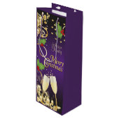 Vrolijk kerstfeestelijk Paars en goud Wijn Cadeautas (Voorkant Gekanteld)
