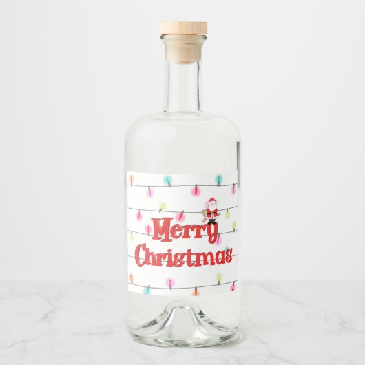 Vrolijk kerstfeestelijke lichten met Kerstmis Likeurfles Etiket (Voorkant)