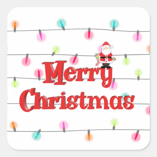 Vrolijk kerstfeestelijke lichten met Kerstmis Vierkante Sticker (Voorkant)
