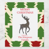 Vrolijk kerstfeestelijke rendierfamilie, naam cade wijn etiket (Enkel label)