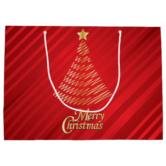 Vrolijk kerstfeestelijke rode en gouden boom groot cadeauzakje (Achterkant)