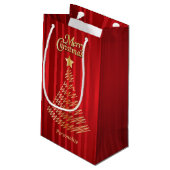 Vrolijk kerstfeestelijke rode en gouden boom klein cadeauzakje (Achterkant Gekanteld)