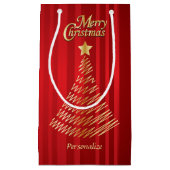 Vrolijk kerstfeestelijke rode en gouden boom klein cadeauzakje (Voorkant)