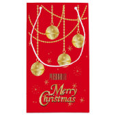 Vrolijk kerstfeestelijke rode en gouden versiering klein cadeauzakje (Achterkant)