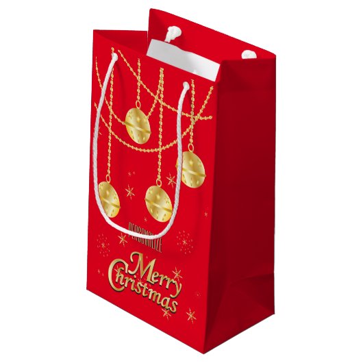 Vrolijk kerstfeestelijke rode en gouden versiering klein cadeauzakje (Achterkant Gekanteld)