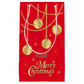 Vrolijk kerstfeestelijke rode en gouden versiering klein cadeauzakje (Voorkant)