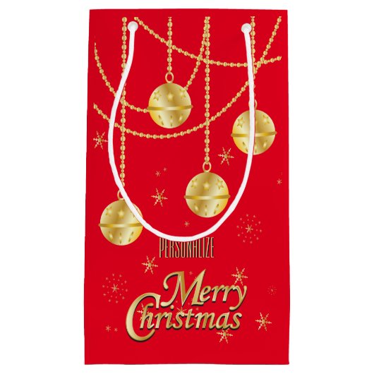 Vrolijk kerstfeestelijke rode en gouden versiering klein cadeauzakje (Voorkant)