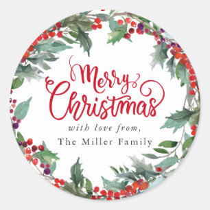 Vrolijk kerstfeestelijke Winter Floral op maat Ronde Sticker