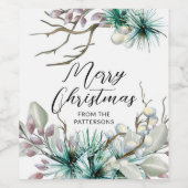 Vrolijk kerstfeestelijke winterse Feestdagen Flora Wijn Etiket (Enkel label)