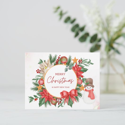 Vrolijk kerstfeestje Poinsettia Wreath Feestdagenkaart (Staand voorkant)