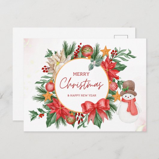 Vrolijk kerstfeestje Poinsettia Wreath Feestdagenkaart (Voorkant / Achterkant)