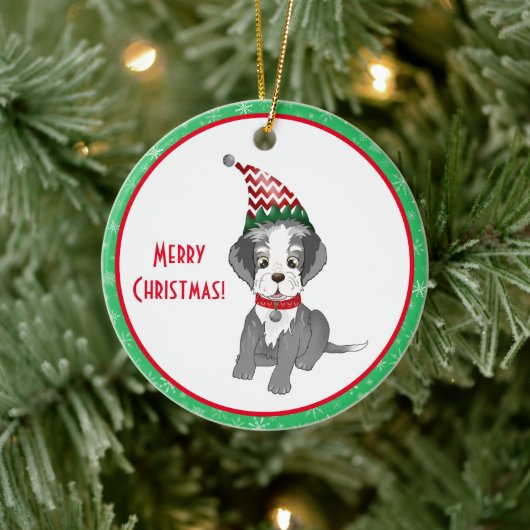 Vrolijk kerstfeestje Schnauzer Puppy Keramisch Ornament (Boom)