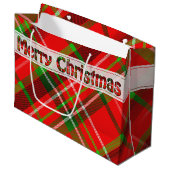 Vrolijk kerstfeestje Tartan Patroon Rood Groen Groot Cadeauzakje (Voorkant Gekanteld)