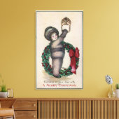 Vrolijk kerstfeestKid die met een Wreater knoopt Canvas Afdruk (Insitu (Woonkamer))