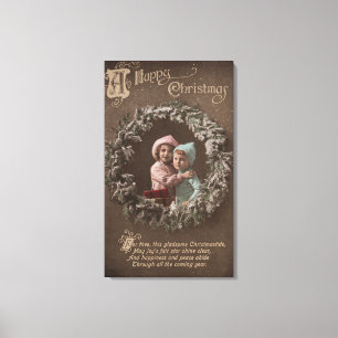 Vrolijk kerstfeestKleine Kinder beugeling Canvas Afdruk