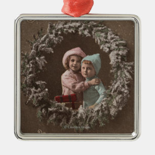 Vrolijk kerstfeestKleine Kinder beugeling Metalen Ornament