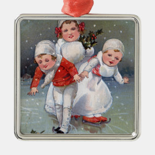 Vrolijk kerstfeestKleine Kinder ijsschaatsen Metalen Ornament