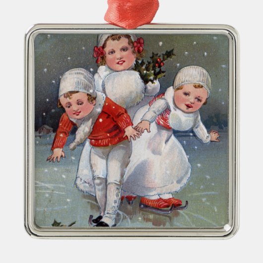 Vrolijk kerstfeestKleine Kinder ijsschaatsen Metalen Ornament (Voorkant)