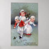 Vrolijk kerstfeestKleine Kinder ijsschaatsen Poster (Voorkant)