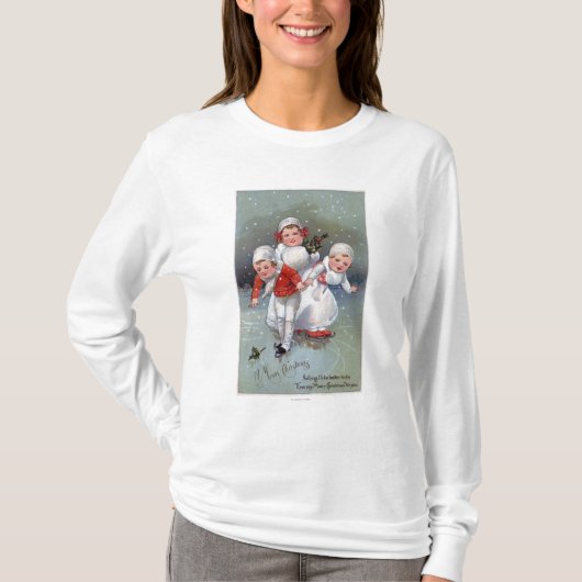 Vrolijk kerstfeestKleine Kinder ijsschaatsen T-shirt (Voorkant)