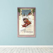 Vrolijk kerstfeestKoeskoeling Canvas Afdruk (Insitu (Houten vloer))