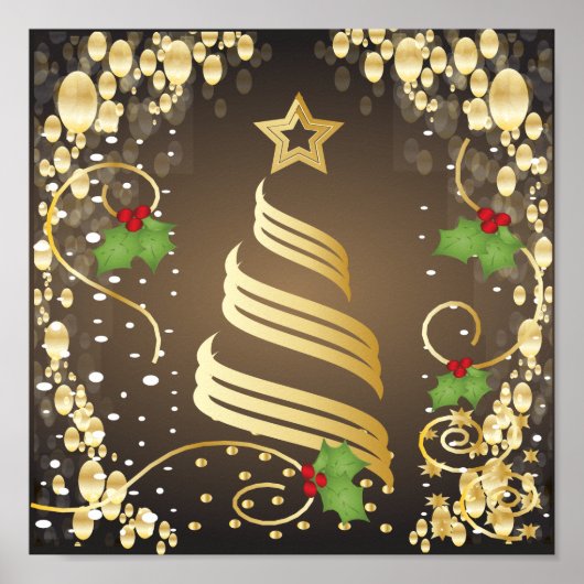 Vrolijk kerstfeestmaal, Earthtone Brown en Gold Poster (Voorkant)