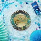 Vrolijk kerstfeestmaal Turquoise Blue en Gold Papieren Bordje (Feest)