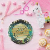 Vrolijk kerstfeestmaal Turquoise Blue en Gold Papieren Bordje (Feest)