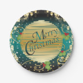 Vrolijk kerstfeestmaal Turquoise Blue en Gold Papieren Bordje (Voorkant)