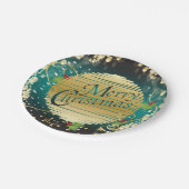 Vrolijk kerstfeestmaal Turquoise Blue en Gold Papieren Bordje (Gekanteld)