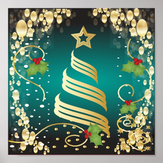 Vrolijk kerstfeestmaal Turquoise Blue en Gold Poster (Voorkant)