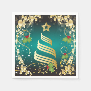 Vrolijk kerstfeestmaal Turquoise Blue en Gold Servet