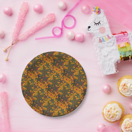 Vrolijk kerstfeestpapier Borden sterren Oranje Papieren Bordje (Feest)