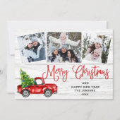 Vrolijk kerstfeestRood Boerderij 3 Foto Feestdagenkaart (Voorkant)