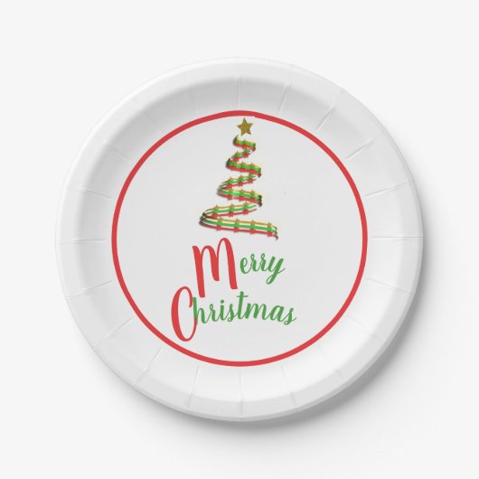 Vrolijk kerstfeestRood, groen, gouden feestdag Papieren Bordje (Voorkant)